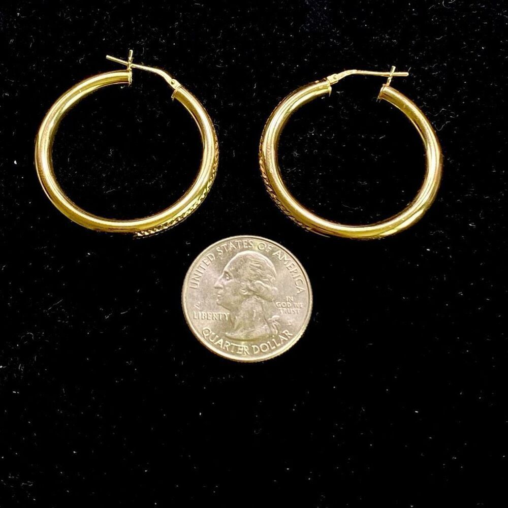 ARI Stunning 1 3/8” Gold Vermeil Dangle Hoop Earrings - Picture 4 of 5